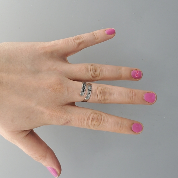 Silvertone Sun and Moon Earrings and I Am Enough Ring - Picture 7 of 8